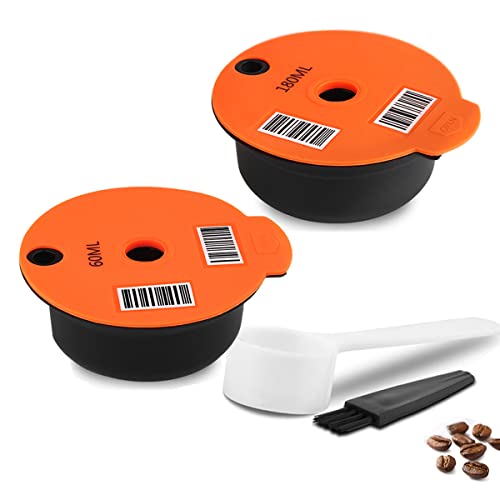 Tassi mo - Cápsulas recargables de 60 + 180 ml, cápsulas de café reutilizables Tassi mo para máquina Bosch, cápsulas reutilizables Tassi mo con un manipulador de café de acero inoxidable, naranja