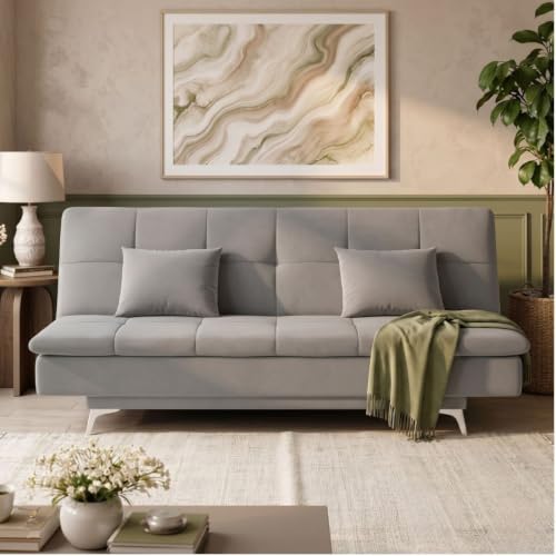 Image of Velum 3 Seater Sofa for Living Room & Office | Premium Fabric Upholstery | Solid Wood Frame | Comfortable Seating | 3 Years Warranty (Light Grey, Sofa Cum Bed)