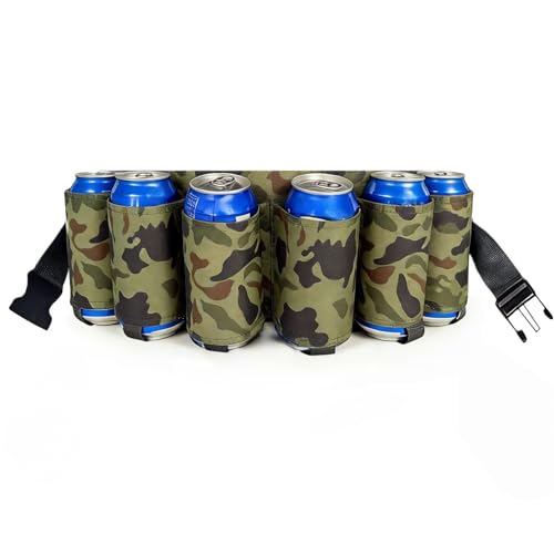 Suaetiai Beer Belt Beer Soda Belt Holster Adjustable 6 Pack Beer Fanny Pack Bottle Holders Drink Can Holder Waist Pack Bag Perfect for Party Picnics Camping Barbeque Outdoor Hiking(Camouflage)