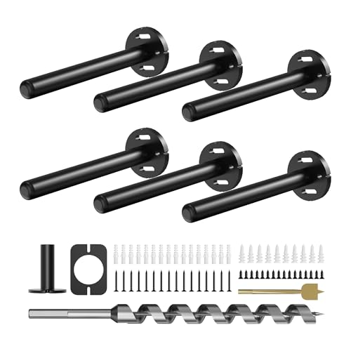 6pcs Wall Shelf Brackets Heavy Duty Floating Shelf Bracket Hidden,Invisible Black Shelving Brackets Decorative Floating Shelf Hardware Heavy Duty,Metal Shelf Support Bracket (6 inch-6pcs) 6