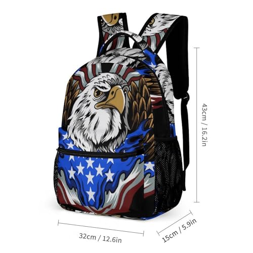 Travel Bookbag Set with Lunch Bags and Cosmetic Bag American Flag USA Cool Bald Eagle Pattern (6) Backpack with Lunch Box Storage Bag Backpack Bookbag Set2