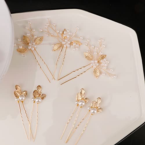 Boyivi A20AM0065-1 7 Pieces Wedding Hair Pins Gold Leaf Bride Headpiece Pearl Wedding Hair Styling Pins Hair Accessories Flower Hair Accessories thumb #2