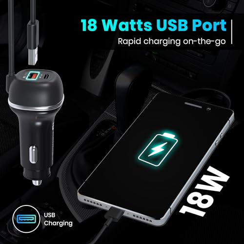 Image of Portronics 71W Car Power 1C Triple Output Fast Car Charger with 33W Type-C Cable, 20W Type-C PD, 18W USB Port, Fast Charging Adapter Compatible with Cars for iPhone & Android Smartphone (Black)