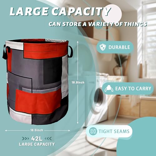 Selionlikn UW0128OOQJ03 Red Grey Geometry Laundry Basket Foldable thumb #1