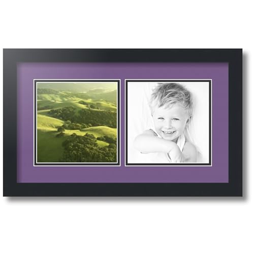 ArtToFrames Collage Photo Frame Double Mat with 2-7x7 Openings with Satin Black Frame and Grape mat.