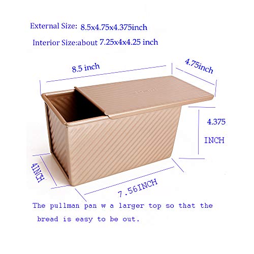 Monfish Pullman Loaf Pan w Cover Bread Toast Mold Non Stick Gold Aluminized Steel 8.5x4.75x4.375inch by monfish - Image 7