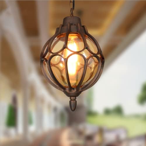 LIUNIAN Vintage Pendant Lights Outdoor Waterproof Ceiling Lights Industrial Aluminum Glass Hanging Chandelier Lighting for Porch, Corridor, Villa, Yard, Indoor, E27