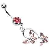 YARNOW Anillo Ombligo con Circonitas Rosa Piercing Colgante para Mujer Joyería Corporal Elegante para Fiesta la Playa