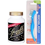 Dentu-Care Denture Brush & Sparkle Dent Cleaner Set, 5-Month Supply, Removes Stains and Plaque, Dual Head Brush for Smooth and Hard to Reach...
