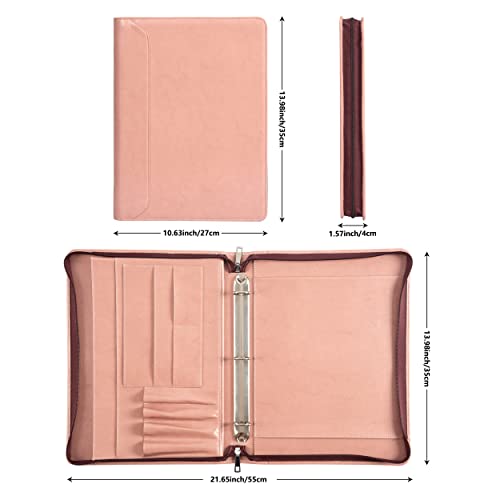 Azxcg Portfolio For Women, 3 Ring Binder Padfolio, Vegan Leather Office Binders Portfolio, Zippered Business Binder Folio Organizer, A4 Legal Pads Clipboard Padfolio, Gift For Women/Girls, Pink #TOP3