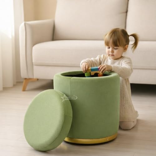 Image of Velvet Round Single Strip Ottoman Office Stool Foot Rest Stool Velvet Fabric Padded Seat Pouf Ottoman 13 X 13X 16 inch, in Round Shape for Living Room Pista Green