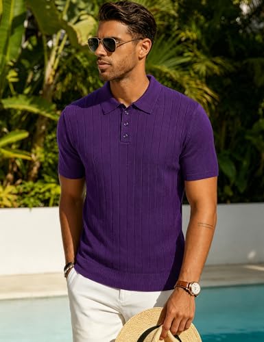 Camiseta polo informal para hombre Barry.Wang, tejido acanalado, manga corta, botones, ideal para verano, playa, vacaciones, golf y ocasiones casuales miniatura 3