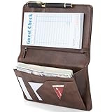 Server Book with Zipper Pocket and Magnetic Closure, Server Books for Waitress, Leather Waitstaff Organizer with High Volume Money Pocket, Fit Server Apron (Coffee)