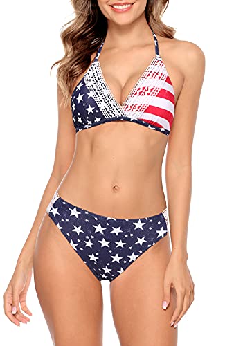 Beautyin American Flag Bikini For Women Halter Patriotic Usa Flag Bathing Suits #TOP2