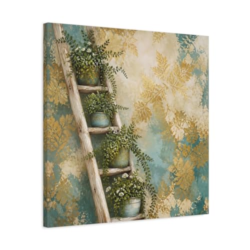 Toile nature plantes vertes or décoration murale grand salon 60x60