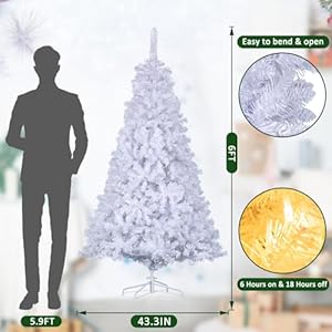 6ft Prelit White Christmas Tree with Remote Control, Artificial Christmas Tree with 250 Warm & Multi-Color Lights, Time Functional Hinged Full Tree with 859 Tips, Party & Office Decoration 6ft Prelit White Christmas Tree with Remote Control Artificial Christmas Tree with 250 Warm Multi Color Lights Time Functional Hinged Full Tree with 859 Tips Party Office Decoration