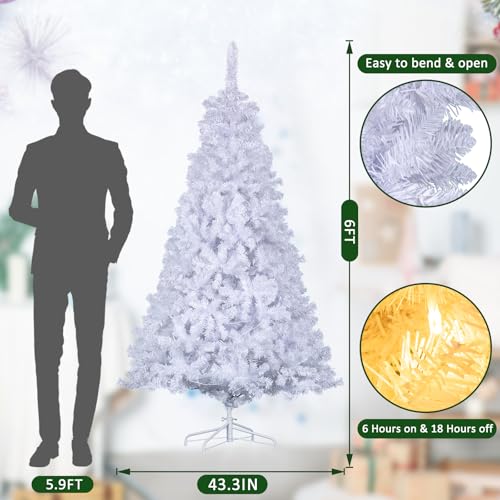 6ft-Prelit-White-Christmas-Tree-with-Remote-Control-Artificial-Christmas-Tree-with-250-Warm-Multi-Color-Lights-Time-Functional-Hinged-Full-Tree-with-859-Tips-Party-Office-Decoration 6ft Prelit White Christmas Tree with Remote Control Artificial Christmas Tree with 250 Warm Multi Color Lights Time Functional Hinged Full Tree with 859 Tips Party Office Decoration