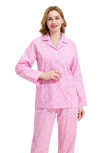 Image of GLOBAL Women Cotton Pajamas Long Sleeve PJs Button Down Sleepwear S-3XL