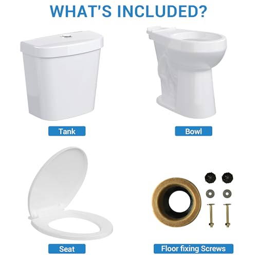 Image of GarveeTech Two-Piece Toilet, 21 inch Height, Round Bowl for Bathrooms with Soft Close Seat, Extra Tall Height Toilet with 1.28 Siphonic Flush Cotton White