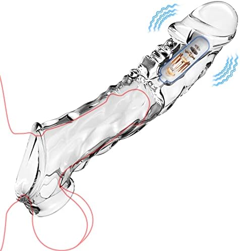 KVEVU Reusable Penis Sleeve with Vibrator Penis Ring,3.6 inch Clear Penis Sleeve Cock Ring Extender Ultra-Soft Penis Enlarger for Couples Vibrating Dildo for Cock Enlarger Sex Toys for Men