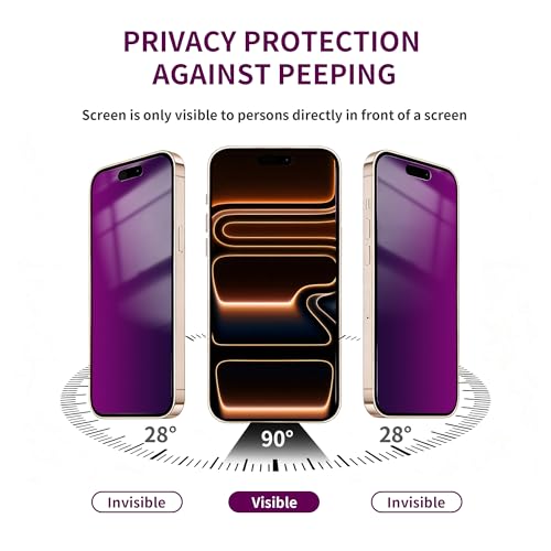 Image of 2 Pack Privacy Screen Protector for iPhone 17 Pro Max Tempered Glass 6.9'' Private Saver Anti-Spy Eye Protection Anti-Scratch Full Coverage No Bubble