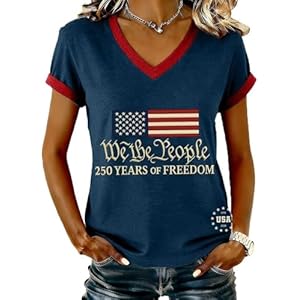 Women’s 250Th Anniversary Print V-Neck T-Shirt 1776-2026 250Th Anniversary Tshirt Patriotic Tee