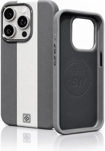 Image of DIZORO Leather Case for iPhone 15 Pro, Men Women Luxury Elegant Slim Business PU Cover Soft Non-Slip Grip Shockproof Anti-Scratch Protective Back Cover Titanium White