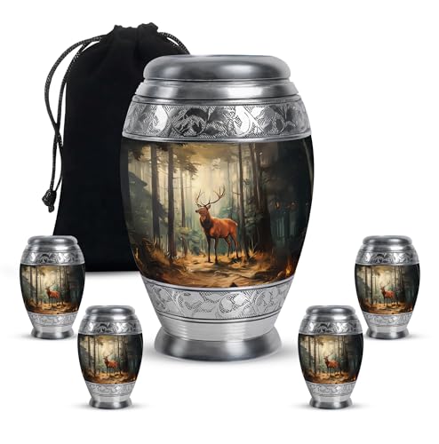 Image of Deer Urn - Small Cremation Urns for Human Ashes Adult Women - Decorative Urn for Funeral - Combo of 10 Inch & 3 Inch