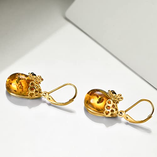 Image of TIGER RIDER Bee /Butterfly /Scorpion /Cactus /Leaf /Beetle 925 Sterling Silver French Clasp Leverback Earrings Amber /Crystal /Citrine /Moonstone /Obsidian /Jade /Rose quartz Pendant Jewelry Gift for Women