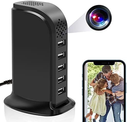 Hidden Camera WiFi USB Charger Camera, Spy Camera 5-Port Phone Charger 1080P Wireless Security Camera, Video Recording with Motion Detector for Home Office Surveillance, Support iOS/Android
