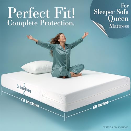 Image of Utopia Bedding Mattress Protector Zippered Sleeper Sofa Queen Size, 100% Waterproof Bed Bug and Dust Mite Proof Mattress Encasement, Absorbent 6 Sided Mattress Cover