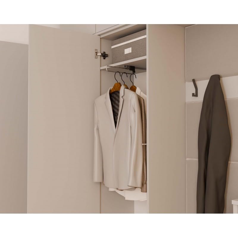 CDF Garderobenschrank Flurschrank mit 1 Tür für Schuhe und Jacken Stauraumschrank mit Kleiderstange - Modern Dielenschrank mit Ober- und Unterschrank für Büro Flur Wohnen – 238 cm Kaschmir