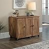 BOWERY HILL Contemporary Engineered Wood Sewing Craft Table with 2 Doors, 2 Storage Bins, Hidden Shelf, 2 Adjustable Shelves, Easy-Roll Casters, in Vintage Oak Finish #1