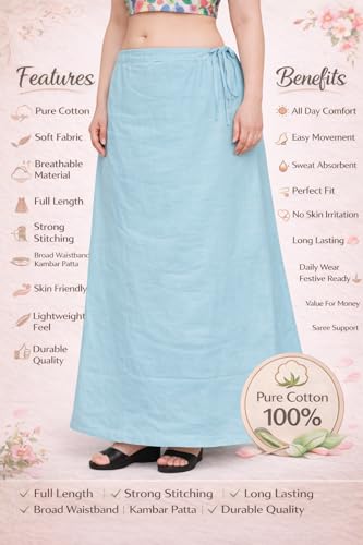 Image of CITIX Pure Cotton Petticoat for Woman Saree | Adujastable Drawstring Waist