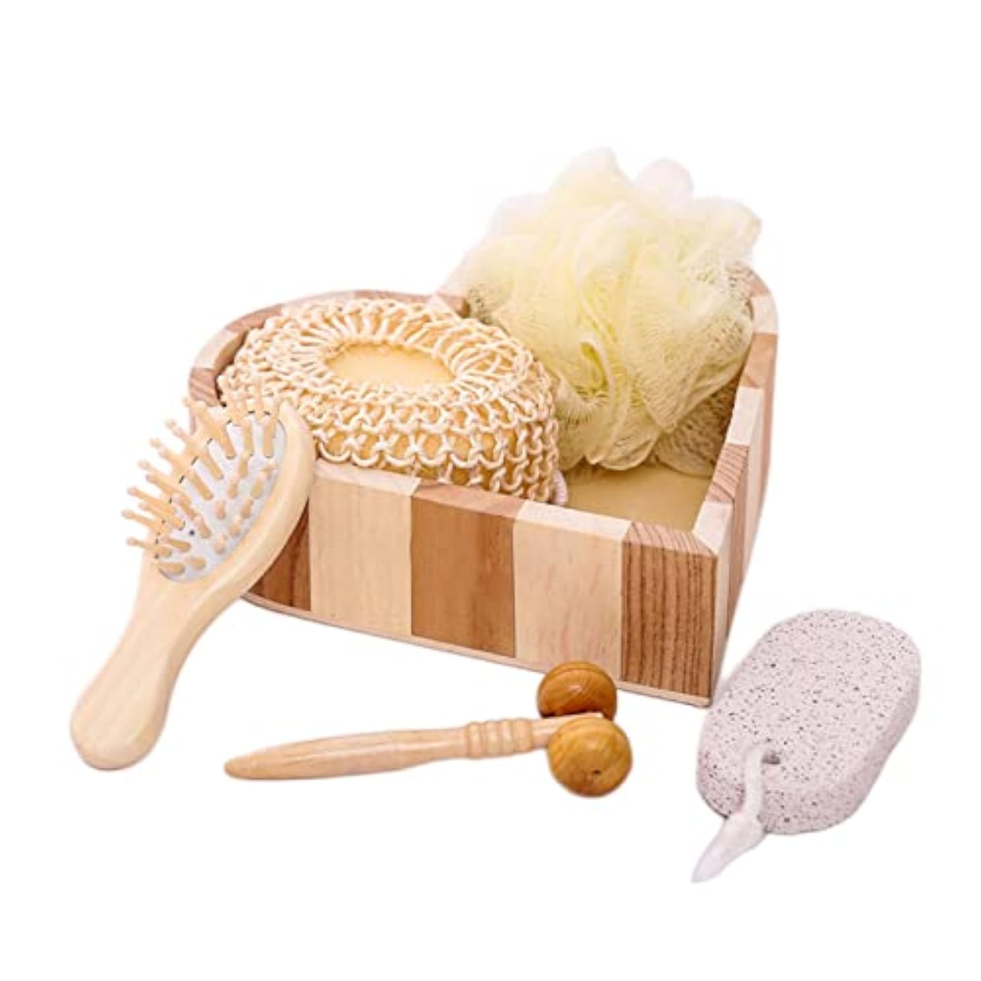 5pc Bath Set in Heart Wooden Box for Body and Foot SPA