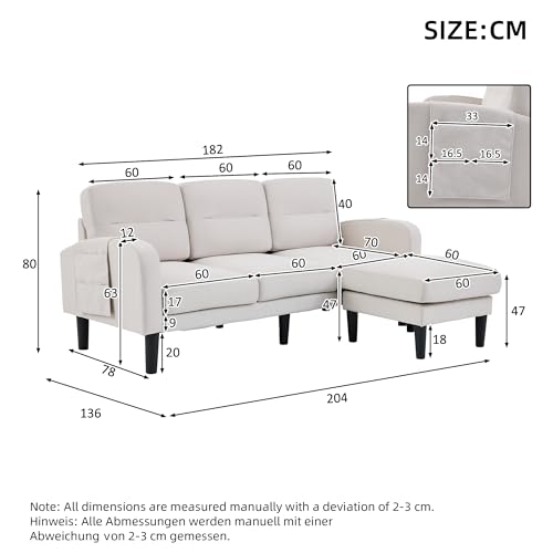 Sofá pequeño REXO de 3 plazas con chaise longue beige, el sofá esquinero compacto para tu salón. 3