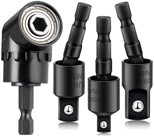 Image of Impact Grade Driver Sockets Adapter Extension Set Drill Bit 3Pcs 1 /4 3 /8 1 /2 inch 360Rotatable Universal Socket Adapter Set+Right Angle Drill 105Right Angle Screwdriver Set Drill Hex Bit Socket Adapte