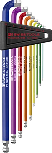 PB Swiss Tools 90-100° RainBow Key L-Wrench Set PB 2222.LH-10 RB | 100% Swiss Made | 9-piece Allen Key Set, Size 1.5-10 mm for Screwdriving Work in Industry and Handcraft