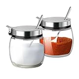 Hewnda 2Pcs Sugar Salt Container Set,8 oz glass jar with lid and spoon for storing...