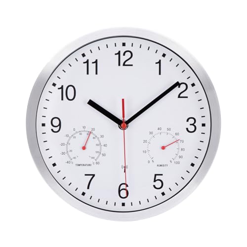 VIVILINEN Horloge Murale Radio-Pilotée avec Thermomètre et Hygromètre Pendule Murale à Quartz Moderne Silencieuse sans Tic-Tac pour Salon Chambre Bureau...