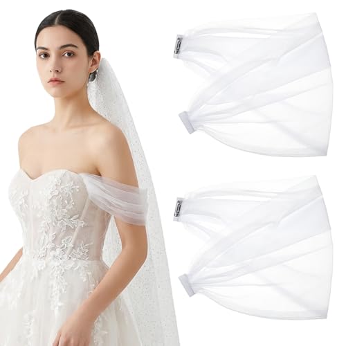 2 Pcs Detachable Sleeves for Wedding Bridal Sleeves Long Tulle Sleeve Removable Puff Sleeve for Wedding Dresses Prom Evening Gowns White