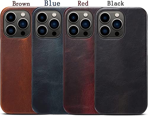 Funda de piel genuina iPhone 14 Pro negra retro resistente a impactos 6