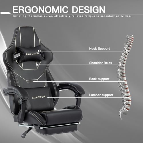 Video Gaming Chair with Footrest, Ergonomic Gamer Chair with Lumbar Support, Height Adjustable Swivel Racing Gaming Massage Chair, Reclining Computer Office Desk Chair for Adults image 6