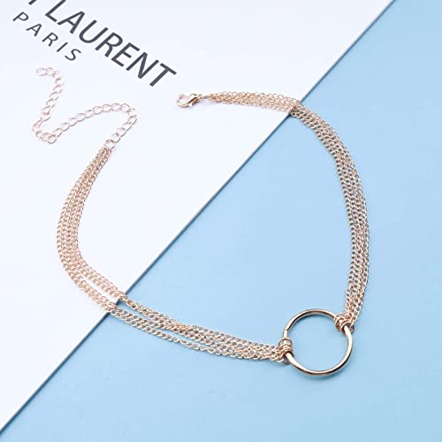 Yienate Gothic Mehrreihige Hohlkreis-Ring-Halskette - Minimalistischer Gold Circle Hoop für Frauen