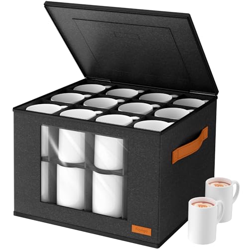 2-Layer Coffee Mug Storage Box with Dividers, Coffee Cup Storage Organizer with Zipper Lid and...