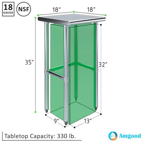 Image of AmGood Stainless Steel Work Table Open Base | Metal Work Bench (Stainless Stee Table Open Base, 18 inch Long x 18 inch Deep)