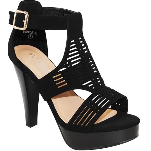 Image of Open Toe Ankle Strap Sandal - Western Bootie Stacked Heel Open Toe Cutout Shoes