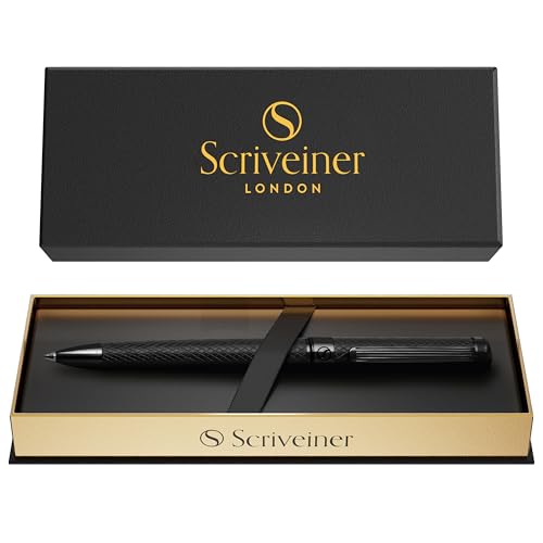 Image of Scriveiner All Black Ballpoint Pen -Stunning Luxury All Metal Matt Black Pen, Schmidt Black Refill, Best Gift Set for Men & Women, Professional Executive Office, Nice Fancy Designer Pens