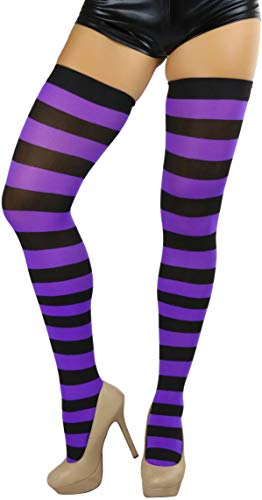 Image of ToBeInStyle Women's Vibrant Horizontal Wide Striped Thigh High Stockings