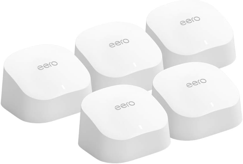 Amazon eero 6 mesh wifi system - Supports internet plans up to 500 Mbps, Coverage up to 5,000 sq. ft., Connect 75+ devices, 5-pack (3 routers + 2 extenders)